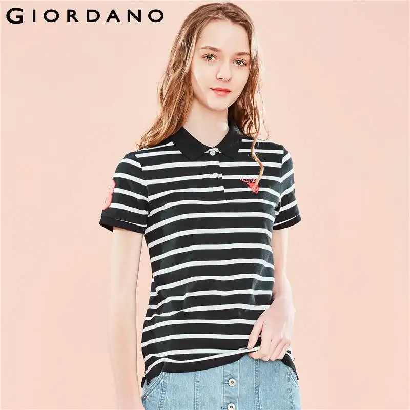Giordano женская футболка Polo с короткими рукавами и вышивкой оленьей головы на груди