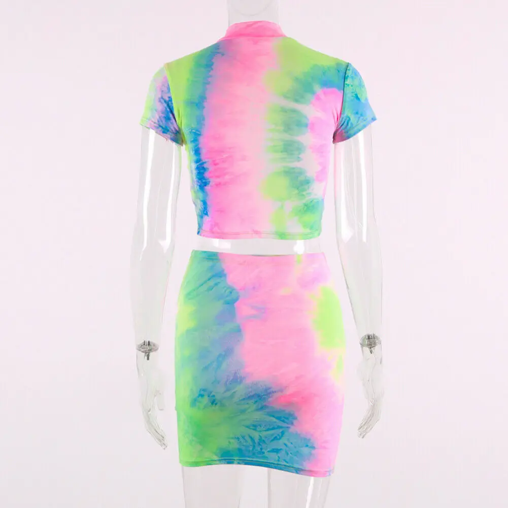 Casual Tie Dyeing Print Women Two Piece Sets Fashion Leisure Party Outwear Tracksuit Stretch Crop Top And Shorts Matching Set | Женская