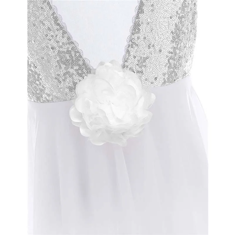 Детское торжественное платье с блестками для девочек принцессы причастия без