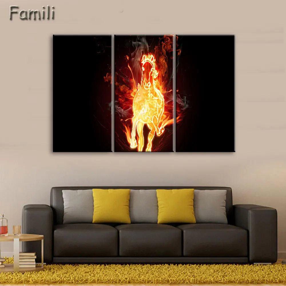 3 шт. крутая Черная лошадь настенная живопись реалистичное животное холст