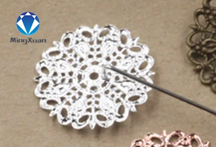 Silver MINGXUAN, 5 шт., 25 мм, выдалбливают, медь, цветок, брошь, основа, установка, отворот, булавка, бутоньерка, брошь для женщин, ювелирные изделия, аксессуары - Цвет: Silver