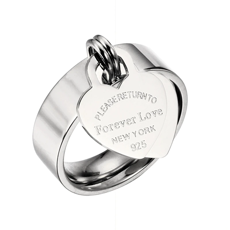 Кольца Forever Lover's Heart из нержавеющей стали, кольцо с гравировкой из розового золота, очаровательные кольца с подвеской на палец для женщин, свадебные брендовые ювелирные изделия - Цвет основного камня: silver color