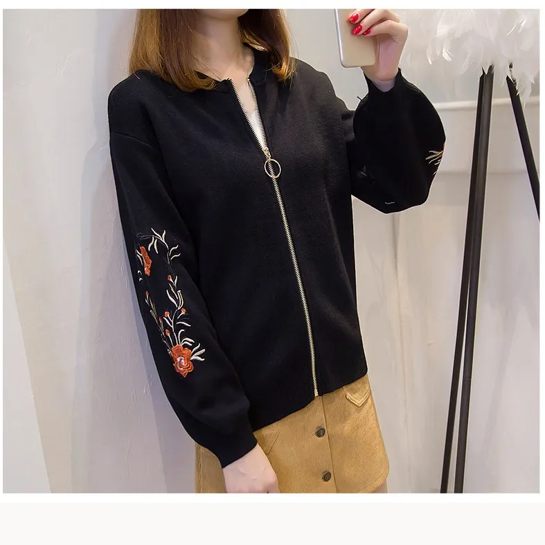 Женская Осенняя куртка-бомбер с цветочной вышивкой Базовая куртка длинным