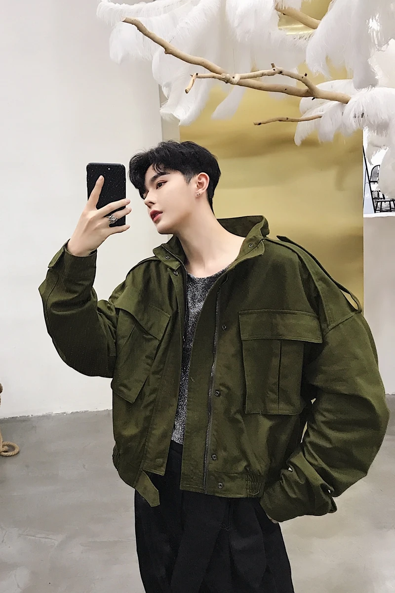 

M-XXL!!!Spring new fashion personality letter embroidery men's loose collar short jacket trend men's youth jacket.
