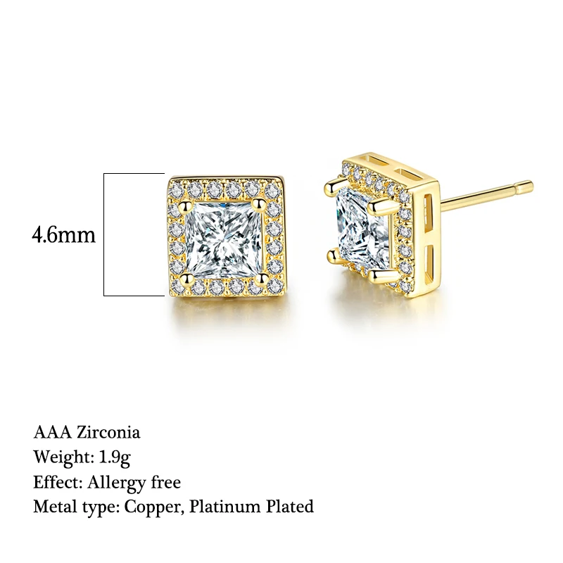 Wholesale 12pairs 5A Shiny Zirconia Crystal Square Stud Earrings Fashion Exquisite Wedding Party Jewelry Gift For Women Girls | Украшения и