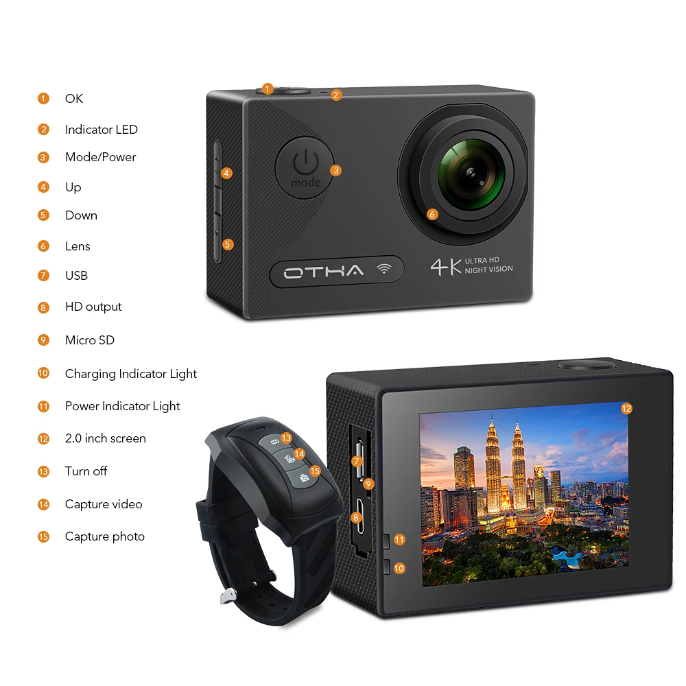 Otha WIFI дистанционного действия камеры ночного видения спорта DV камера 2.0inch