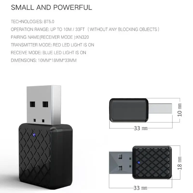 KN322 беспроводной bluetooth-приемник передатчик ключ стерео аудио Музыка 3,5 мм Aux USB BT 5,0 адаптер для компьютера динамик MP3