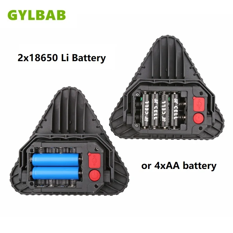 Gylbabb 30 Вт треугольный светодиод AA 18650 на батарейках, портативный аварийный перезаряжаемый светильник для работы, мощный фонарь для вождения автомобиля, мигающий