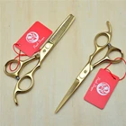 Профессиональные парикмахерские ножницы, филировочные ножницы золотистого цвета с фиолетовым драконом 440с, 16 см, 5,5 дюйма