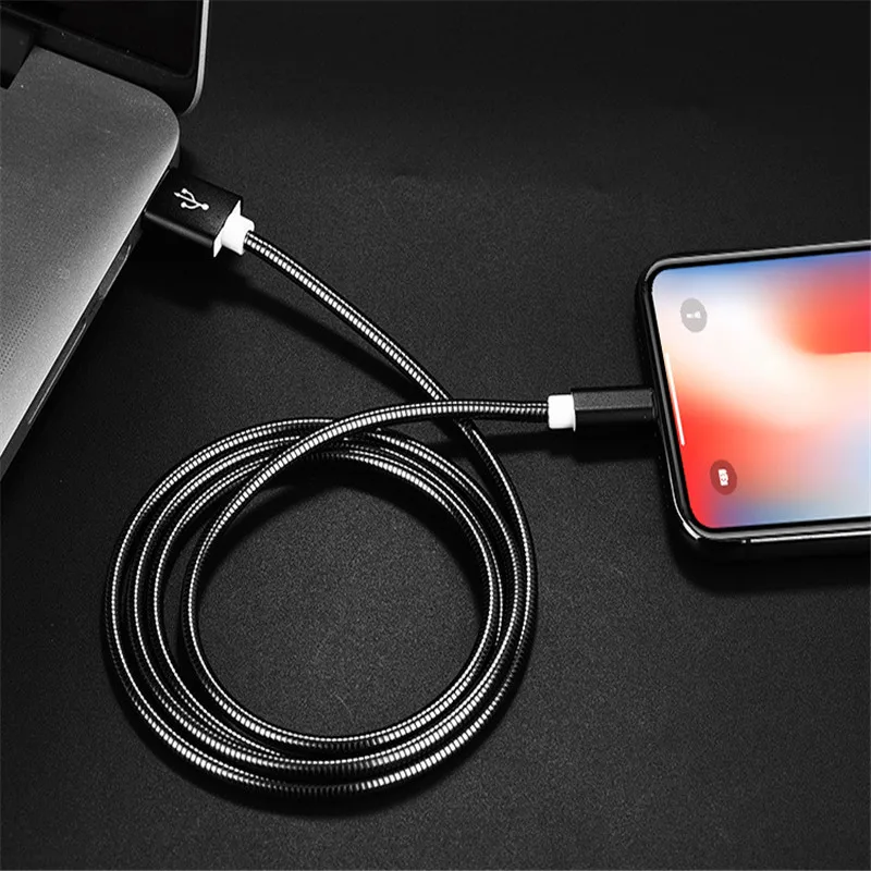 2.4A Быстрый 8pin type C mi cro USB кабель 1 м металлический пружинный кабель для передачи данных зарядное устройство для телефона для Xiaomi mi huawei samsung sony Iphone X Кабель