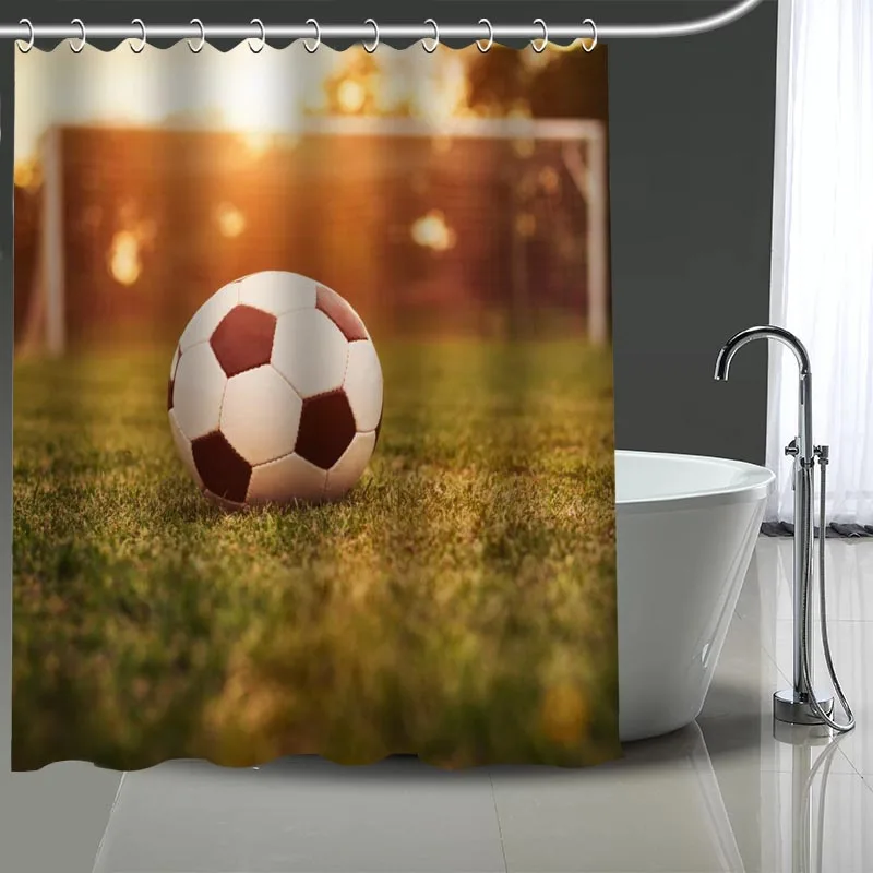 

Custom Soccer-Ball Printed Shower Curtain Bathroom Waterproof Polyester Washable Home Bath Decor Curtains With Hooks