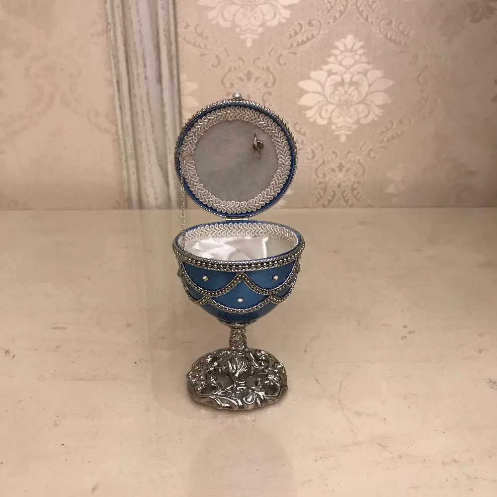 Ретро Золотой синий Королевский Faberge яйцеобразная музыкальная шкатулка замок в