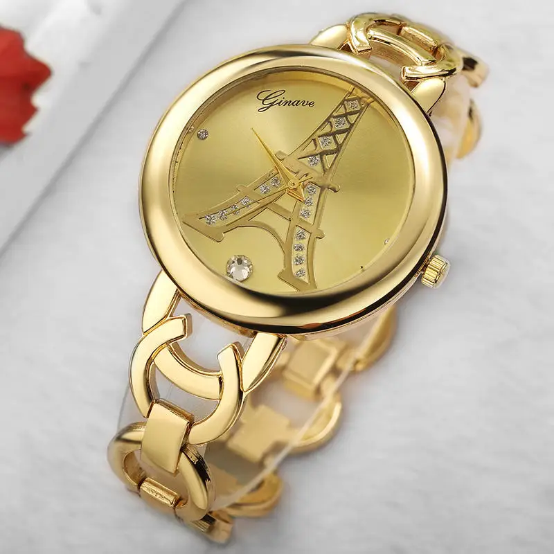 Дамы Моды Кварцевые Часы Женщины Горный Хрусталь часы женские Платье Розовое