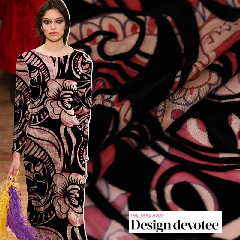 

Custom high-quality hollow hollow silk burnout fabric silk velvet fabric silk clothing cheongsam fabric features fashion cloth