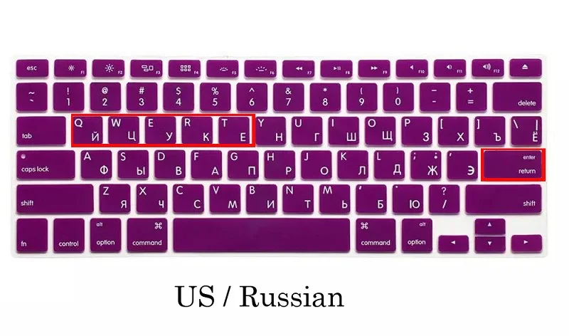 US Purple ЕС/США силиконовый чехол для Macbook Pro retina 13 15 русская клавиатура A1502 A1398 для Macbook retina 13 15 русская крышка клавиатуры - Цвет: US Purple