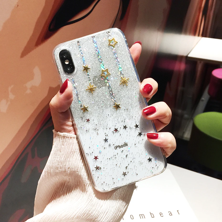 Чехол Qianliyao для iphone xs max xr блестящие чехлы телефонов с метеоритными звездами 6 6s 7 8