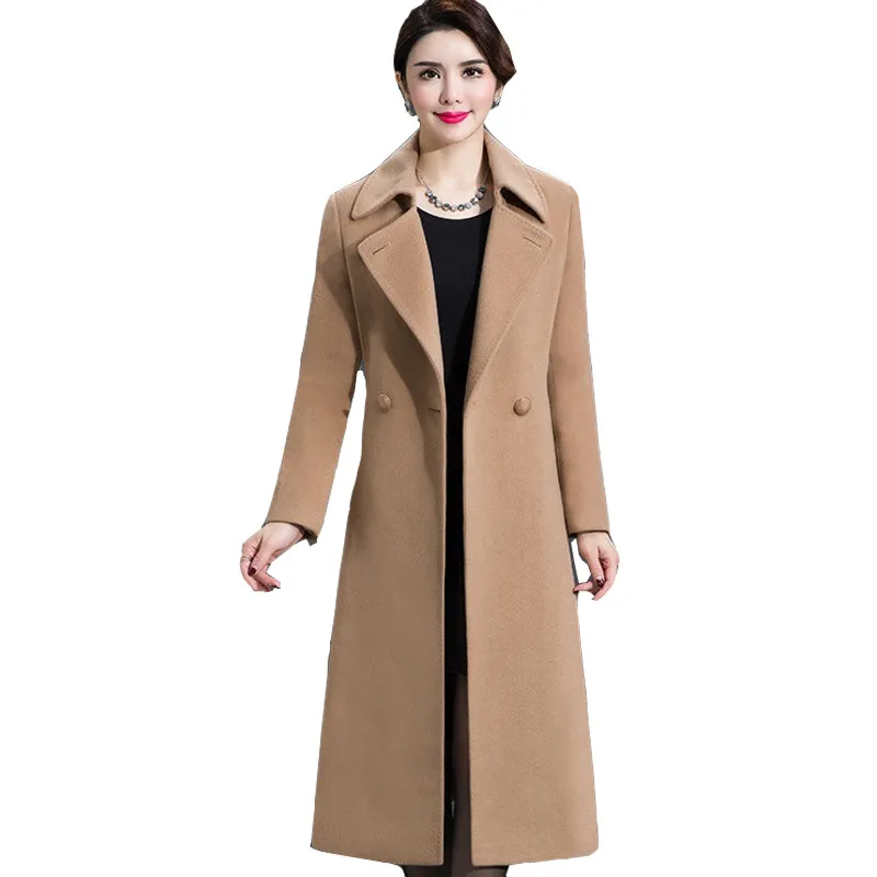 Женское шерстяное пальто элегантное Однотонное с длинным рукавом для женщин