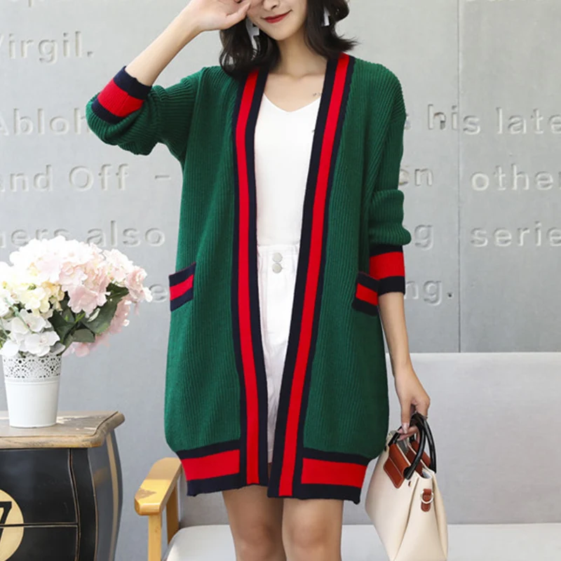 Spring New Wild Loose Long Knitwear Cardigan Women Sweater Coat Sleeve Patchwork wz321 |