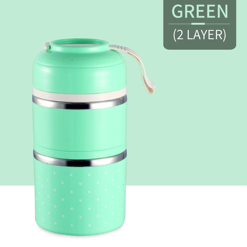 Green 2 Layers Милый японский термальный Ланч-бокс герметичный из нержавеющей стали Bento box детский портативный контейнер для еды для пикника и школы Прямая поставка - Цвет: Green 2 Layers