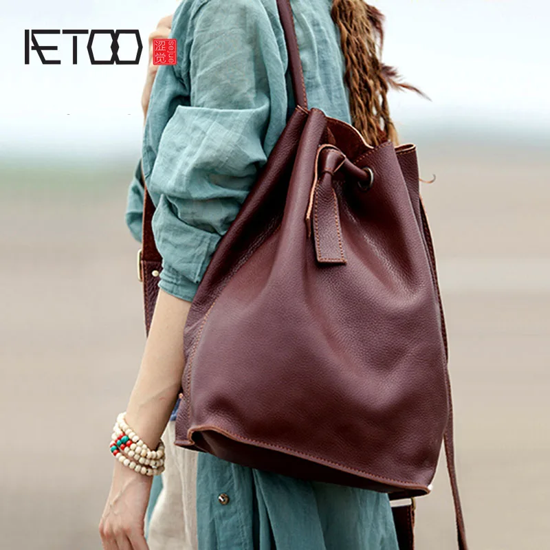 Сумка через плечо AETOO Женская кожаный рюкзак ручной работы в стиле ретро