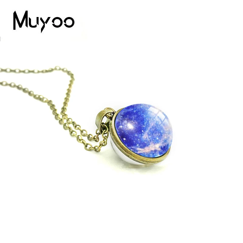 Новинка 2018 двухсторонняя подвеска в виде синей туманности Галактики ожерелье