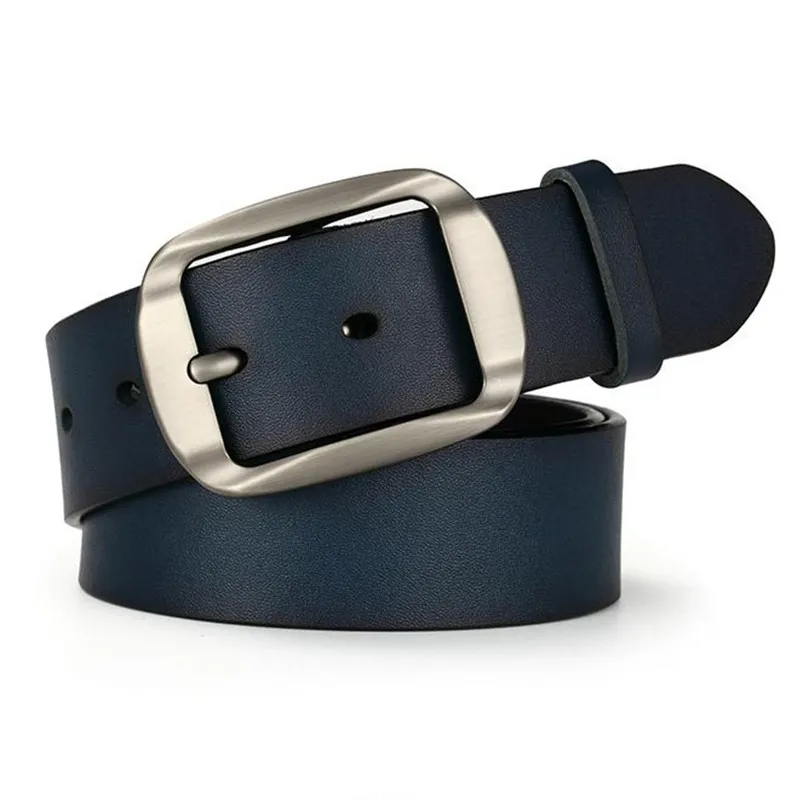 EL BARCO Cowhide Leather Belt For Men Luxury Casual Business Black Coffee Male Belts Pin Buckle Blue Brown Waist Strap 105-125cm