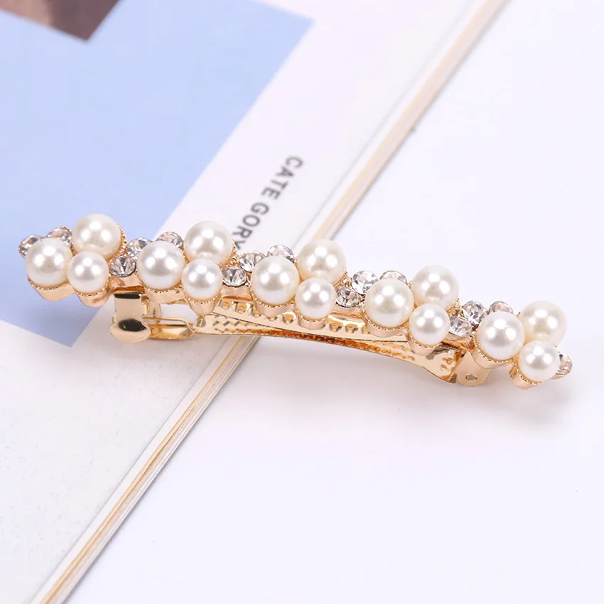 Pearl studded Корейские модные заколки для волос, аксессуары для волос, заколки для женщин, девушек, заколки для волос со стразами - Цвет: Pearl studded
