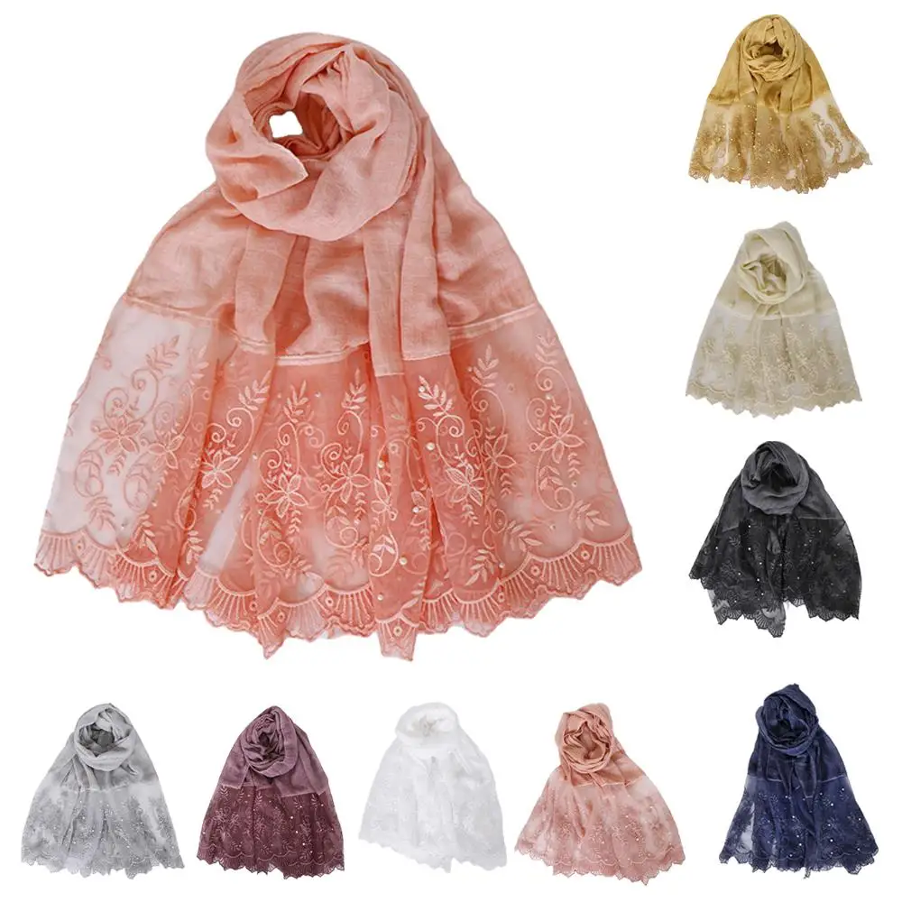 Женская Цветочная жемчужная кружевная простая хлопковая шаль шарф