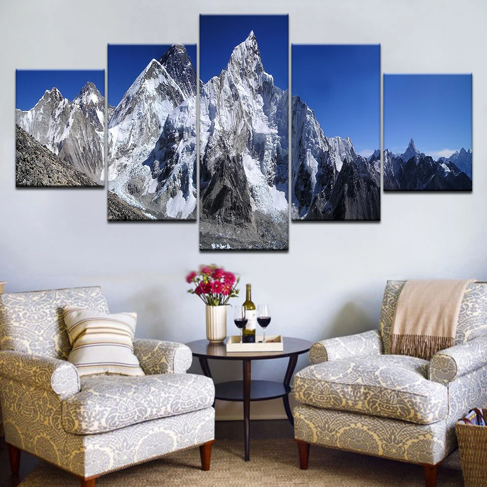 

5 piece wall painting HD Large Mountain peaks hima alaya decoration Landscape Frame printed on canvas Free shipping