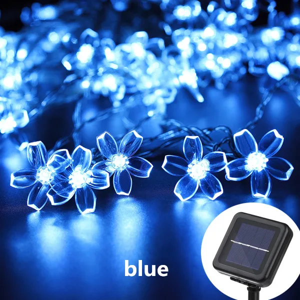 blue 5 м, 7 м, 8 м, 12 м, 22 м, персиковый цветок, Солнечная лампа, светодиодный, гирлянда, сказочные огни, 6 в, гирлянды на солнечной энергии, сад, Рождественский Декор для улицы - Испускаемый цвет: blue