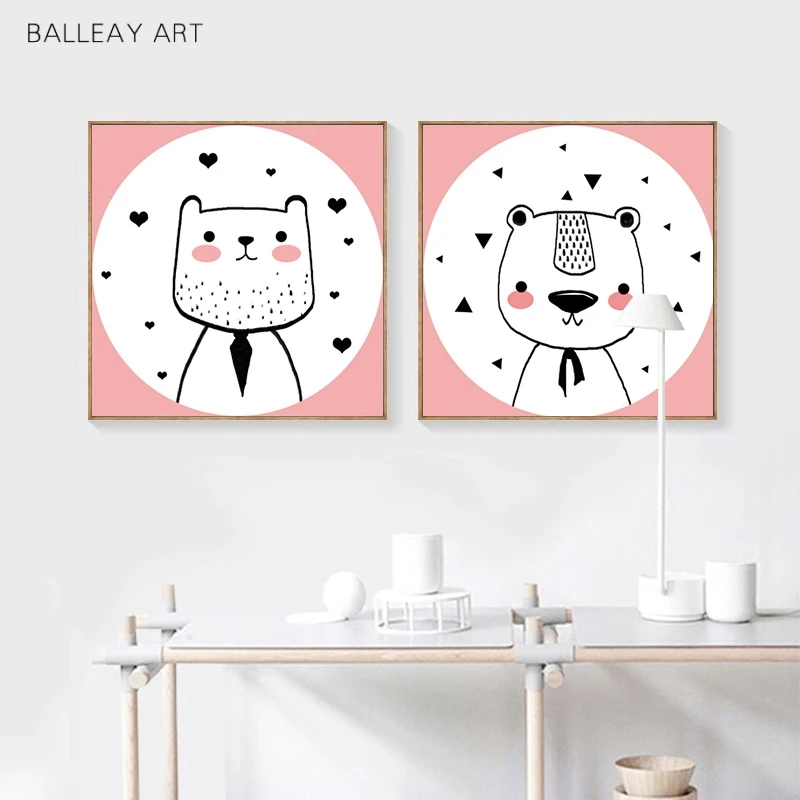 Kawaii настенное искусство на холсте искусственная картина мультяшный медведь