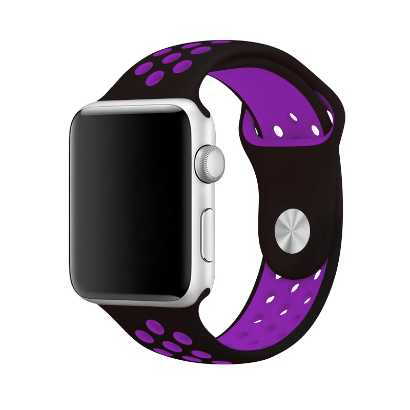 Силиконовый ремешок для часов серый с желтым 40 для Apple Watch Series 4 спортивный ремешок 44 мм наручный ремешок 38 мм 42 мм для Iphone часы - Цвет ремешка: Black with purple