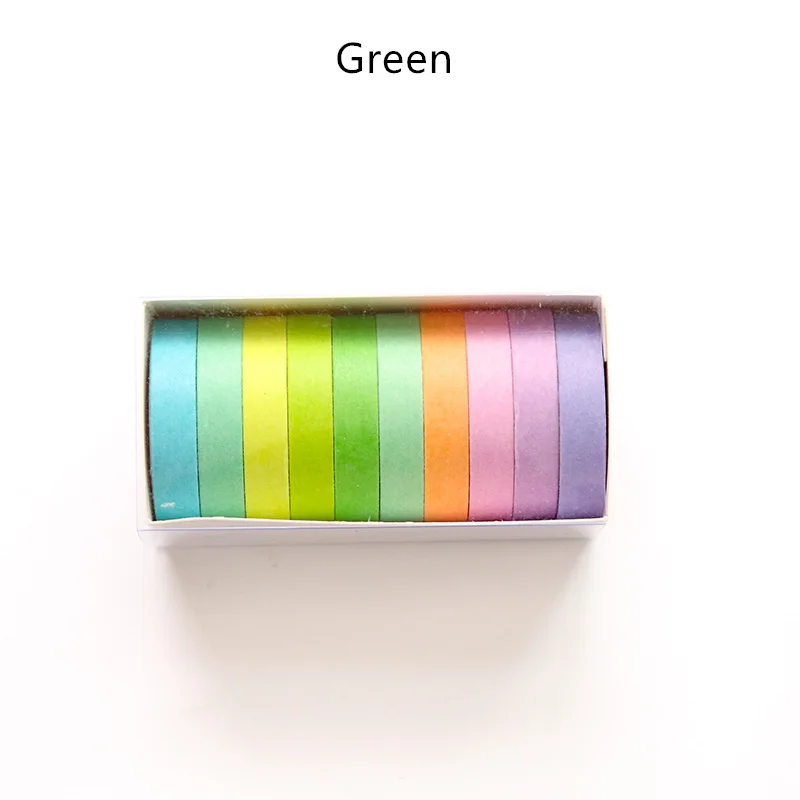 Green 10 шт., маскирующая лента цвета радуги, 8 мм, клейкая бумажный скотч, этикетка, наклейки, альбом, дневник, сделай сам, скрапбукинг, канцелярские товары F076 - Цвет: Green