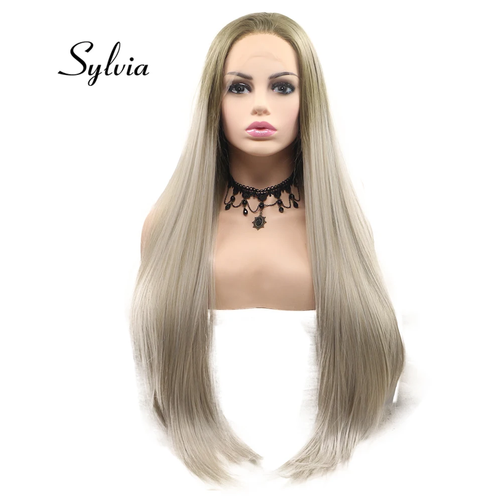 Sylvia коричневый блонд 2 T Ombre шелковистые прямые синтетические парики на шнурках