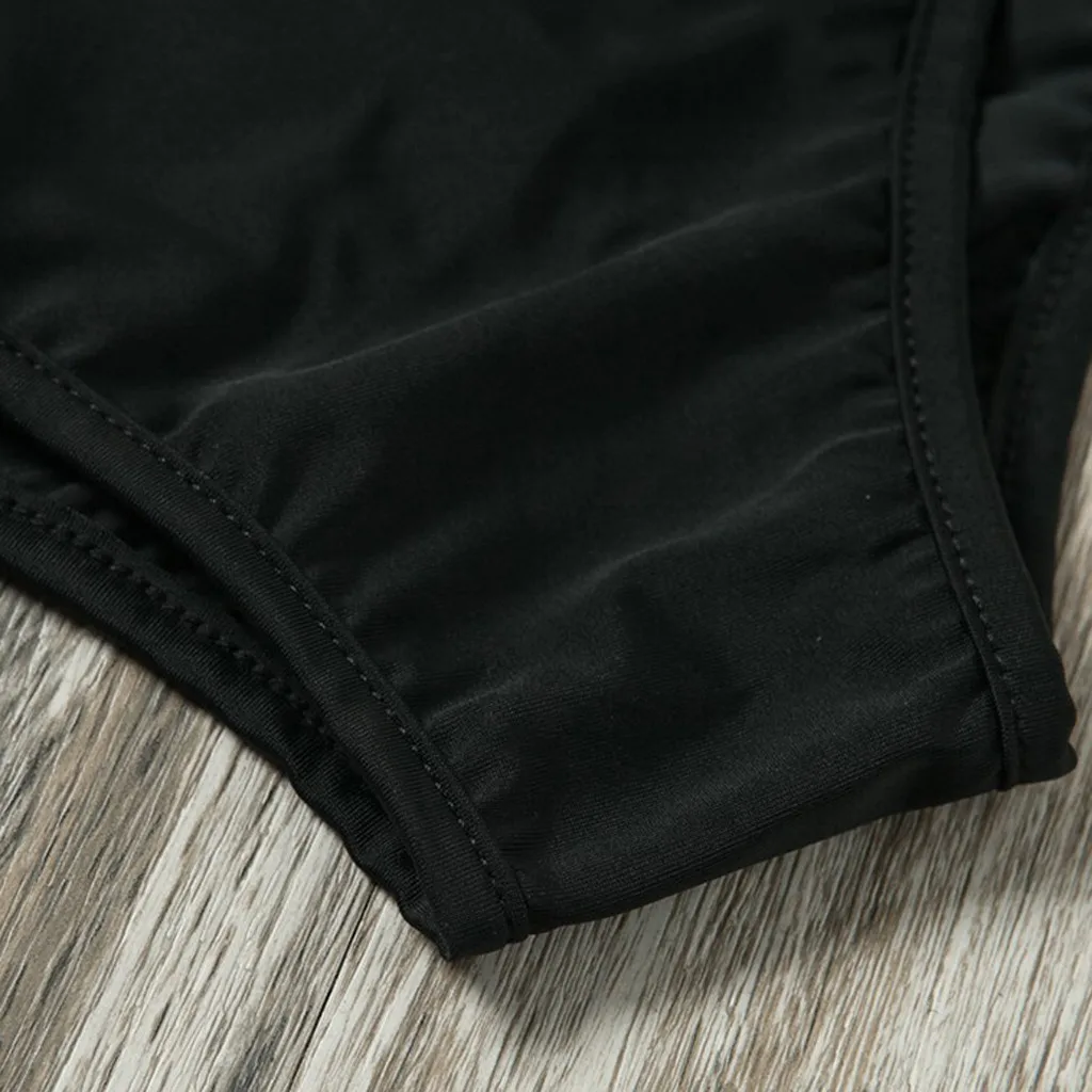 Женский Однотонный черный бюстгальтер пуш ап с низкой талией пляжный комплект