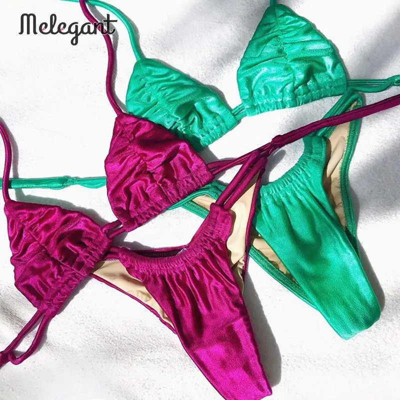 Mэлегантный сексуальный однотонный зеленый плиссированный купальник женское