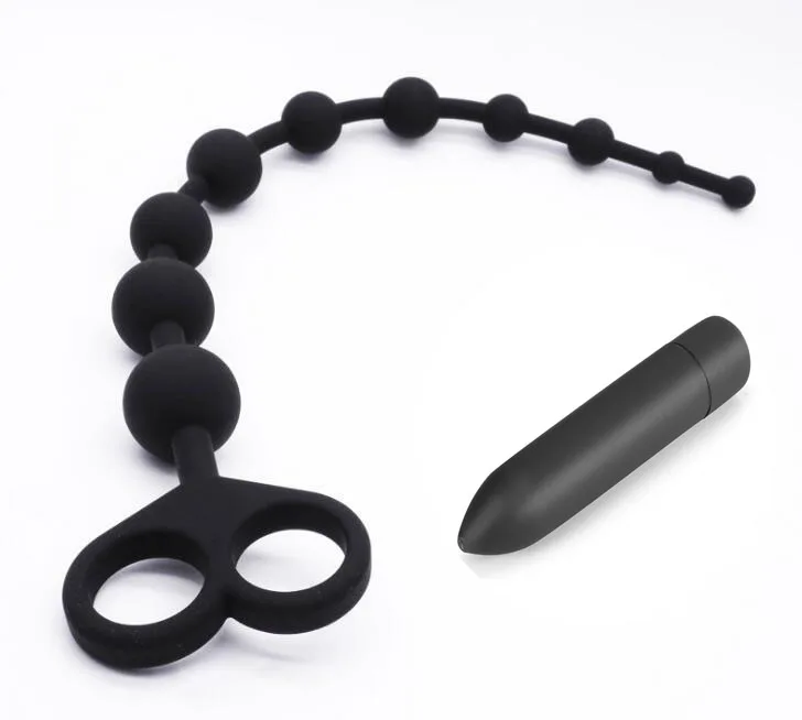 Анальный вибратор с бусинами гладкий силиконовый для женской мастурбации точки G