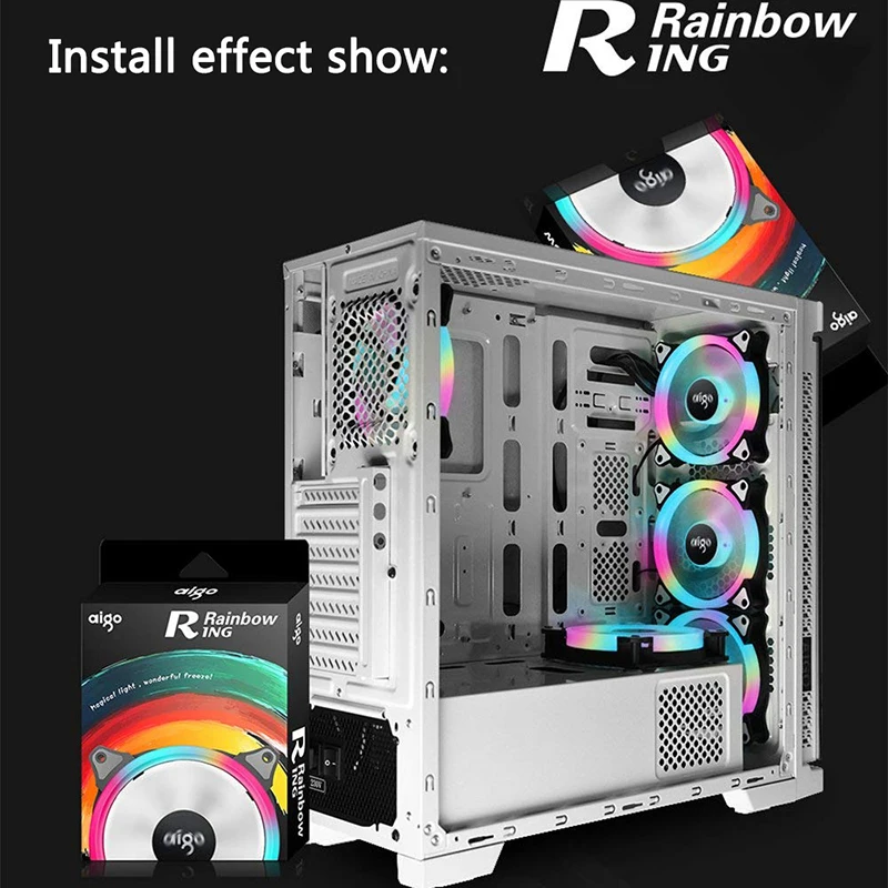 Aigo RGB 140 мм Корпус для ПК Вентилятор Кольцо &quotАврора&quot Радужные вентиляторы
