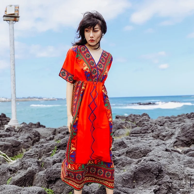 Шикарное праздничное платье в стиле бохо 2019 модное пляжное с высокой эластичной