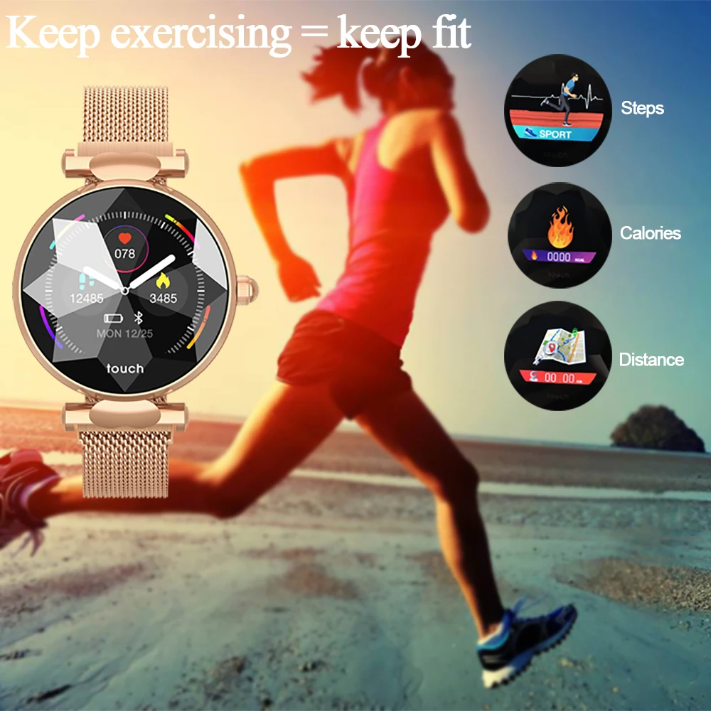 Смарт-часы для женщин роскошный Bluetooth Модный женский умный Браслет монитор