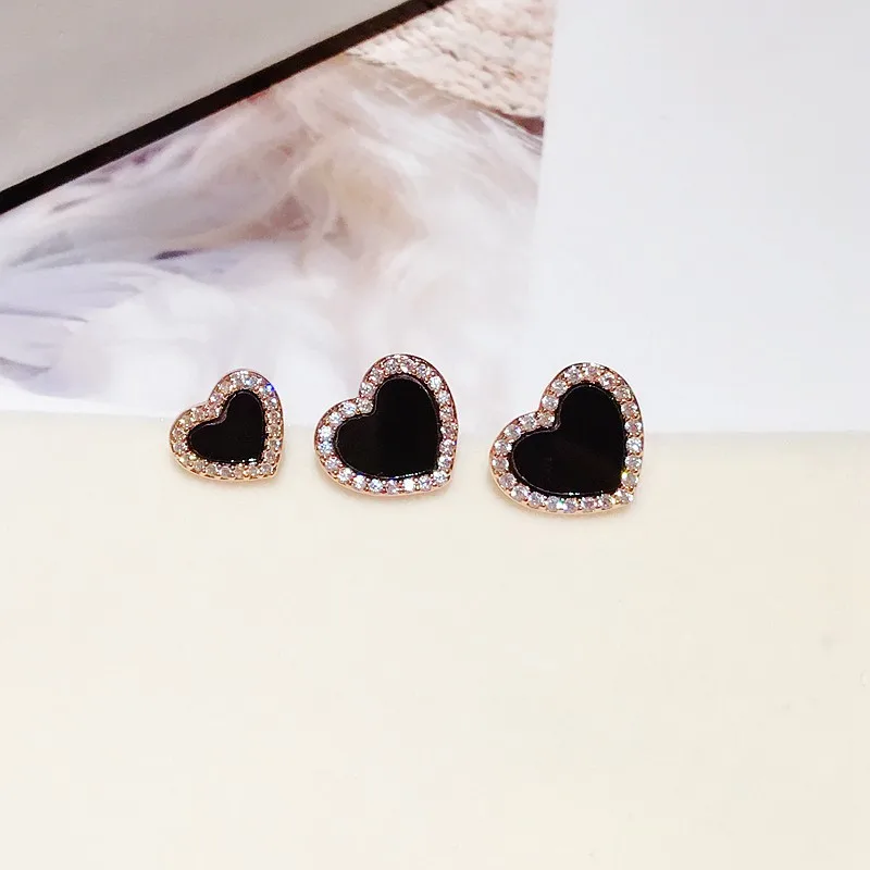 MIGGA Нежный черный акрил CZ цирконовое сердце-Кристалл Золотые, розовые серьги цвет шпильки женские украшения, серьги