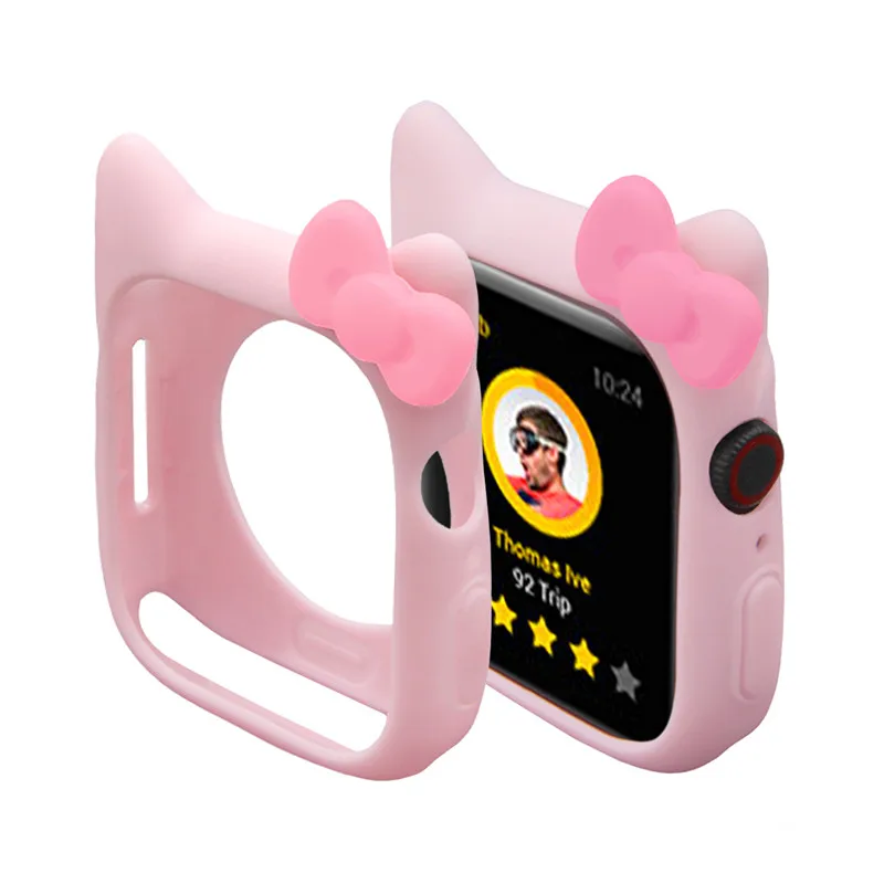 pink Силиконовый чехол с милыми ушками Микки и Минни Маус для Apple Watch Series 4, 3, 2, 1, защитный чехол для iWatch 44 мм, 42 мм, 40 мм, 38 мм - Цвет ремешка: pink