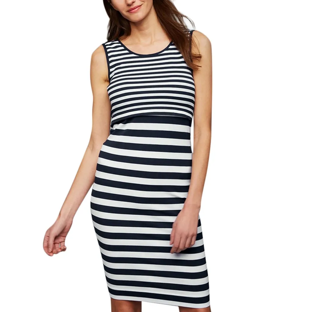 Летние платья для беременных SAGACE без рукавов платье футляр в полоску мягкие
