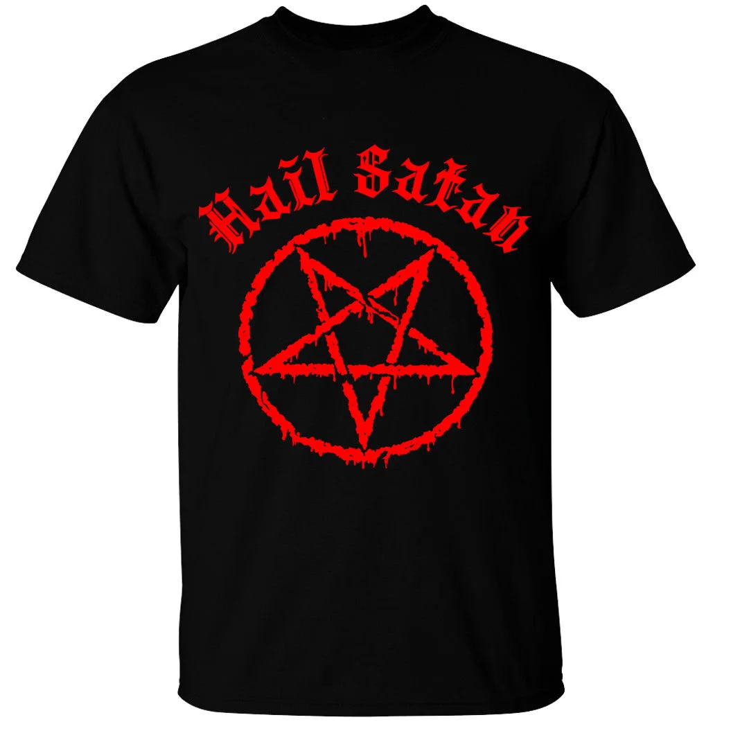 Футболка с надписью Hail satan Мужская пентаграмма в стиле рок гот unholy satanic punk emo