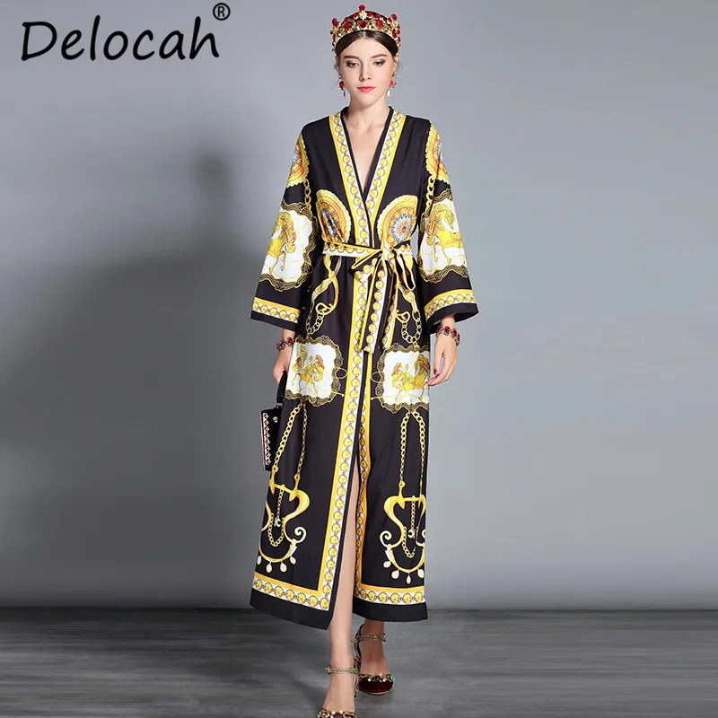 Delocah осенние женские платья модные Подиумные дизайнерские с v образным вырезом