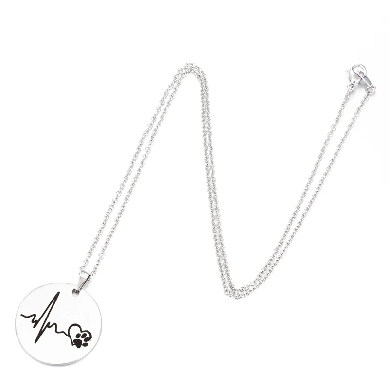 Yiustar Tiny Round Shape Electrocardiogram Necklace Boys Girls Love Stainless Steel Pet Paw Necklaces Women Accessories | Украшения и