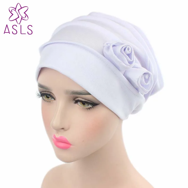 

Factory price cotton Slouch wrinkle Cap double flower floral beanie Ladies Hats sleeping cap for Cancer Chemo Patients for women