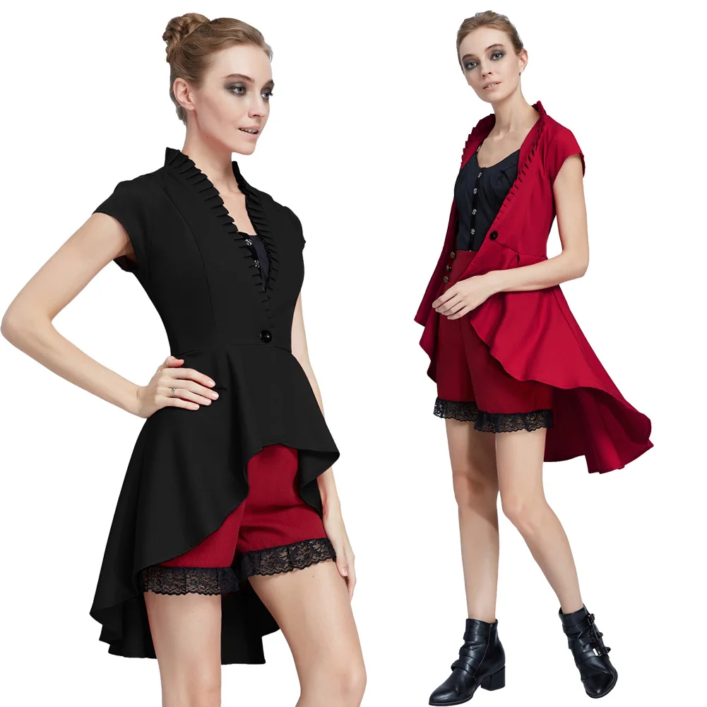 Однотонное пальто в стиле стимпанк для женщин ретро с оборками пуговица