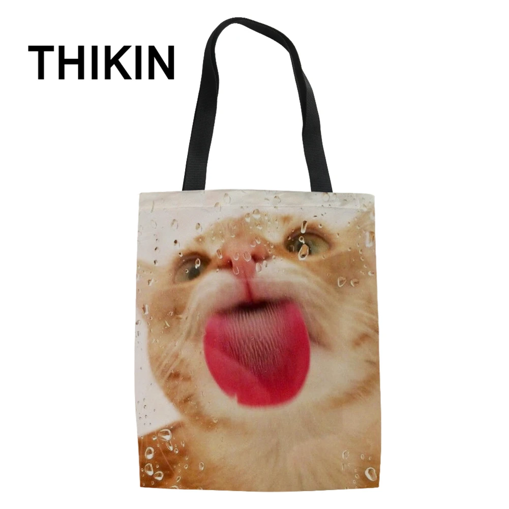 As Picture THIKIN Tote Женская Повседневная сумка с милым мультяшным цветком котом большая Холщовая Сумка на плечо Студенческая посылка для хранения книг складная сумка для покупок - Цвет: As Picture