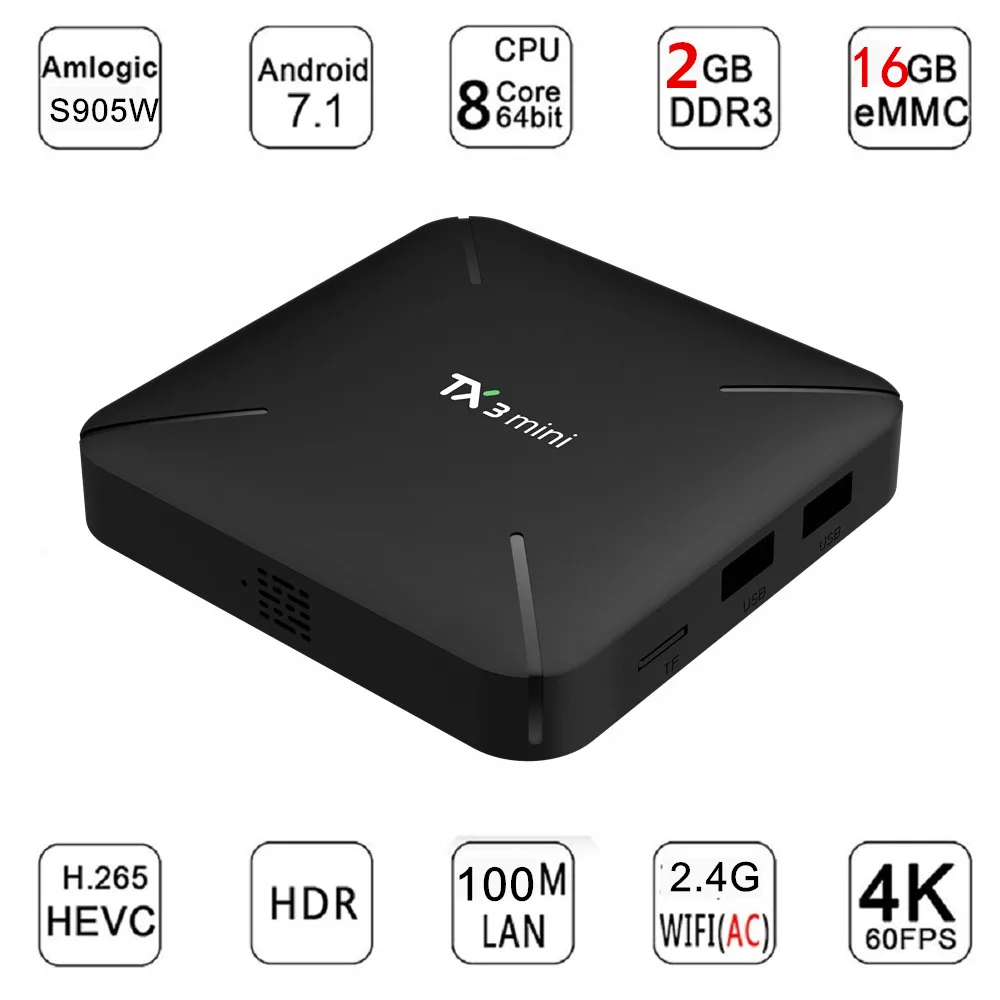 Leelbox TX3 Мини Android 7 1 ТВ коробка S905W 2 Гб Оперативная память 16 Встроенная ip 4 K ГГц Wi Fi 100